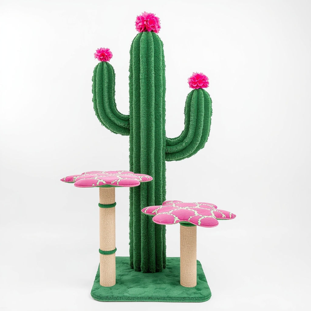 Entrol KJCT-New whimsical cactus-shaped cat tree with pink flowers