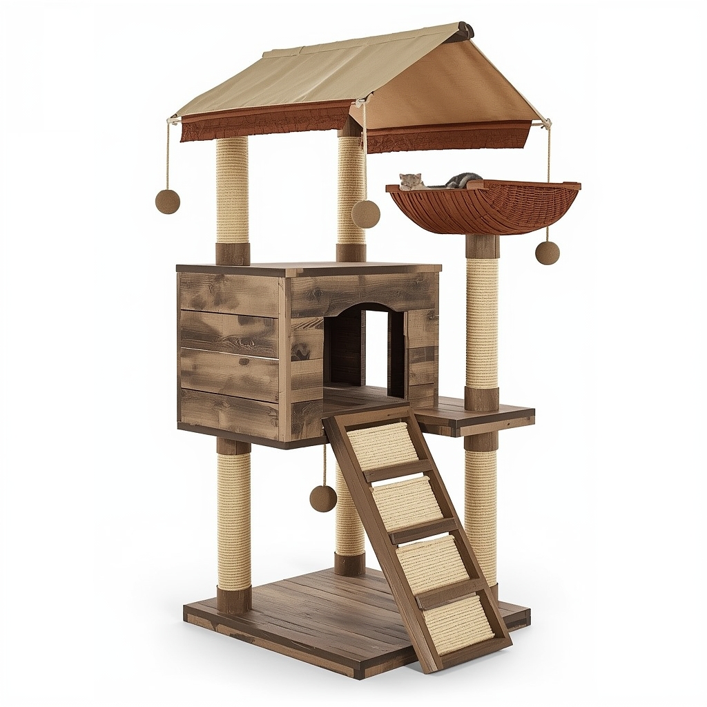 Entrol KJCT-New outdoor adventure style cat tree with rustic wood finish
