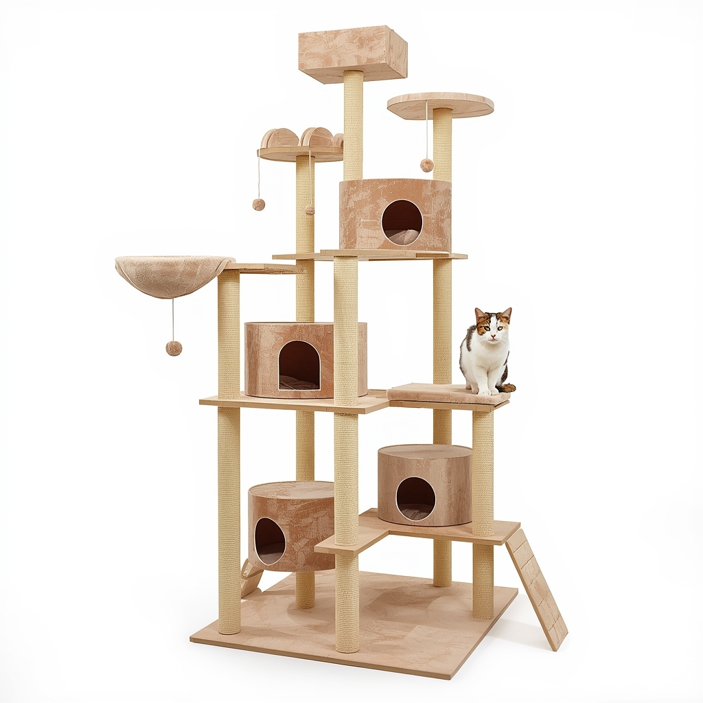 Entrol KJCT-New large castle cat tree with 6+ levels in natural wood