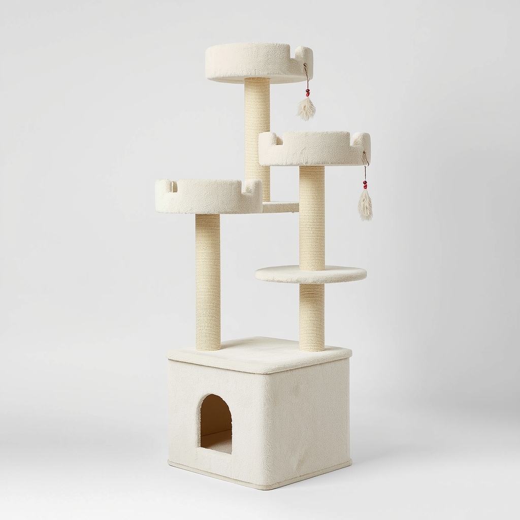 Entrol KJCT-New luxury white cat tree tower with 5-tier plush design