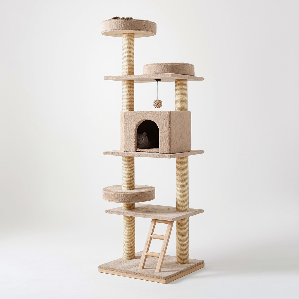 Entrol KJCT-New modern 4-tier cat tree tower in beige and cream