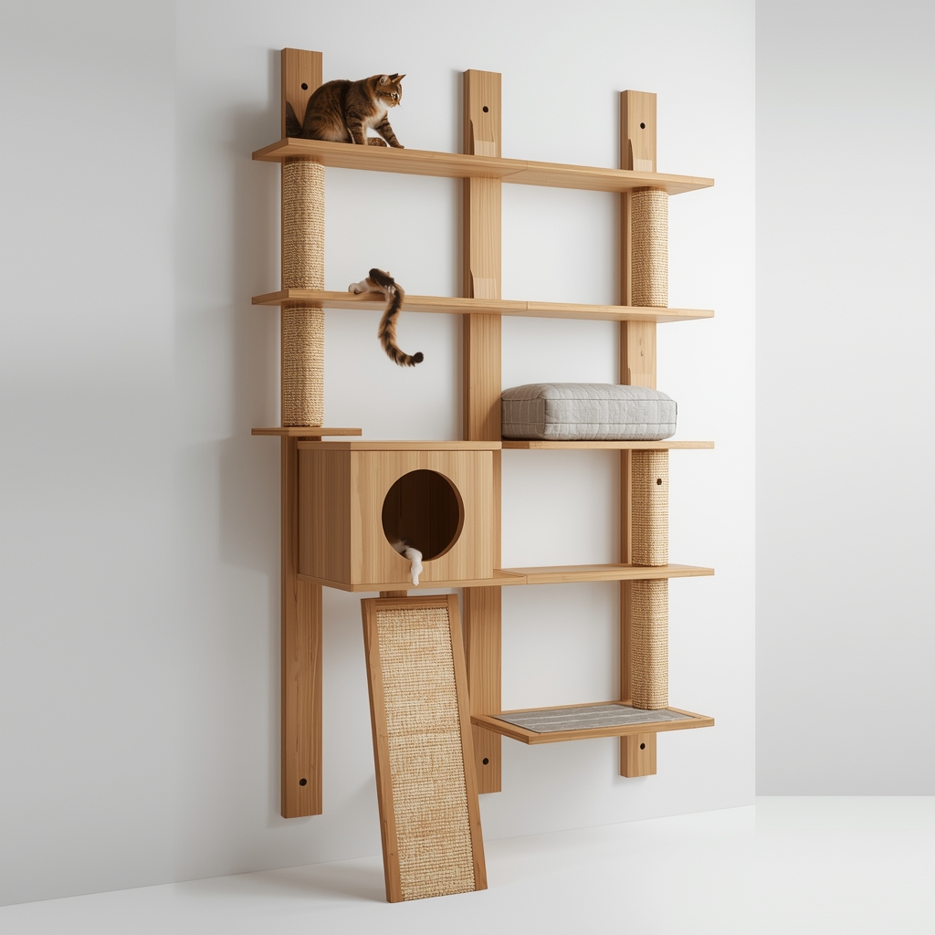 Entrol KJCT-New wall-mounted modular cat tree system with floating shelves
