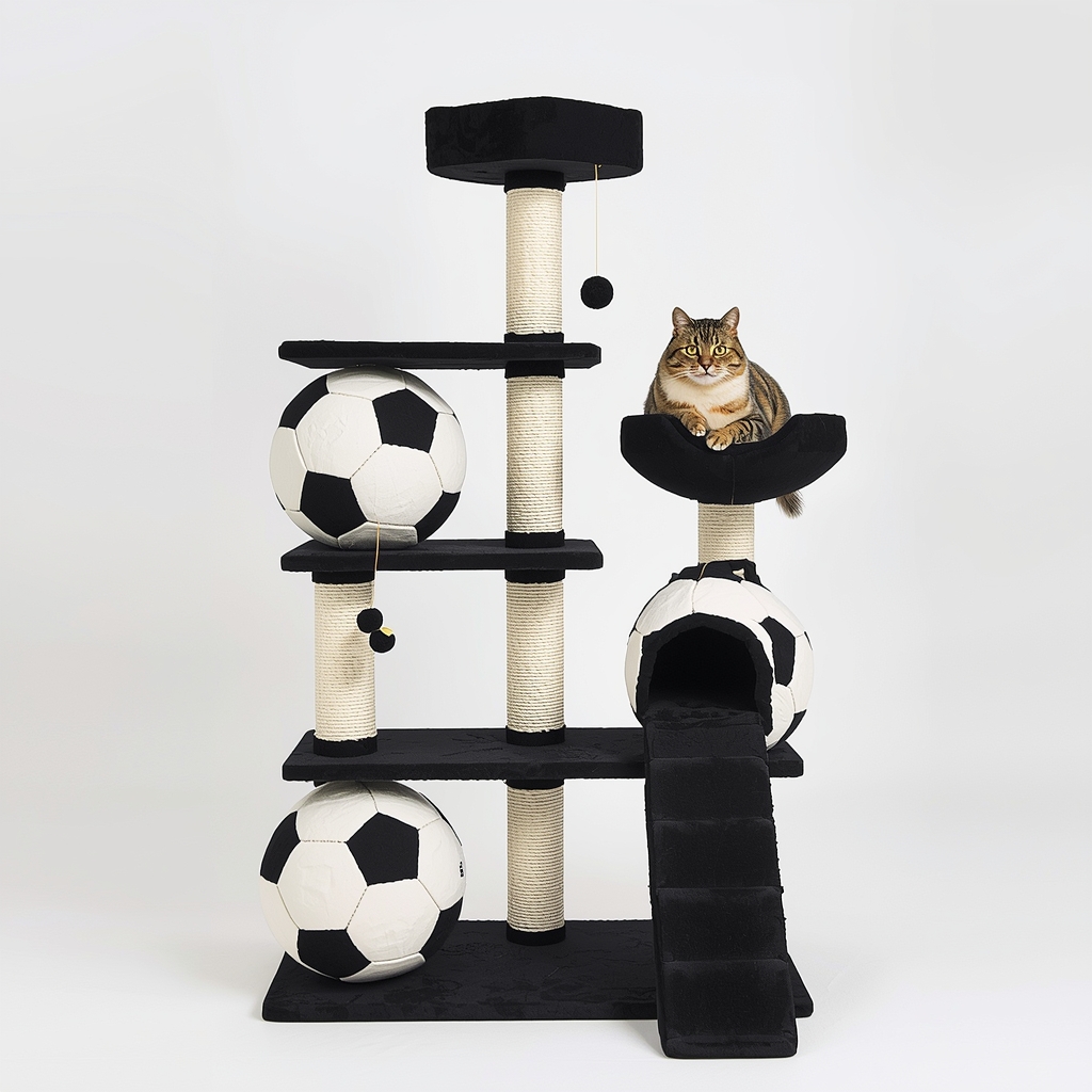 Entrol KJCT-WC2026 creative cat tree with soccer ball shaped platforms