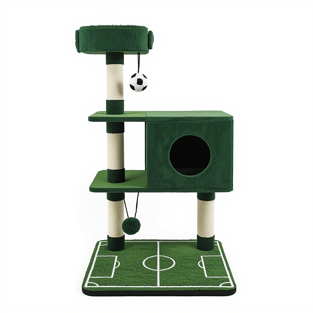 Entrol KJCT-WC2026 soccer field themed cat tree with green artificial turf