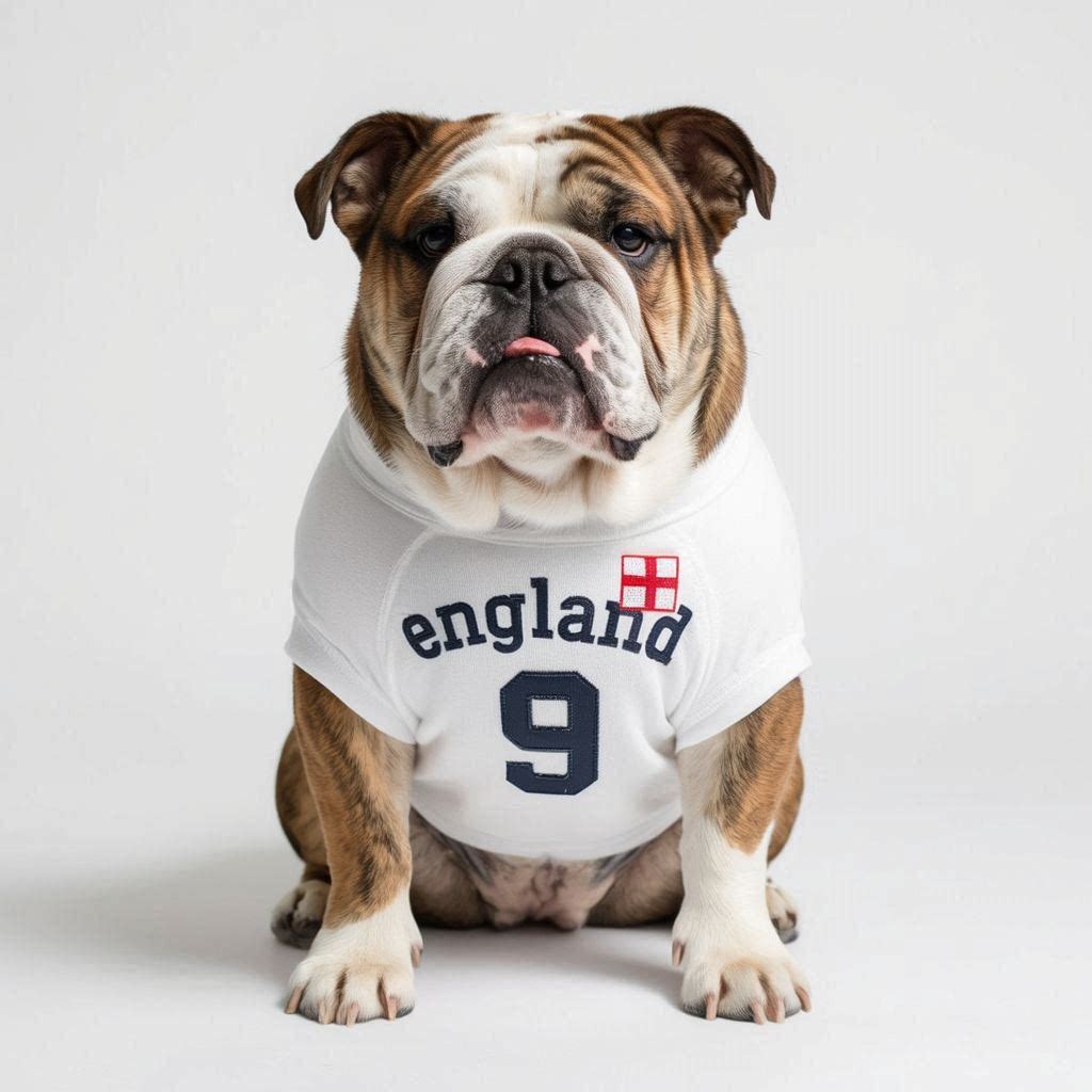 England Pride - Bulldog wearing England dog jersey