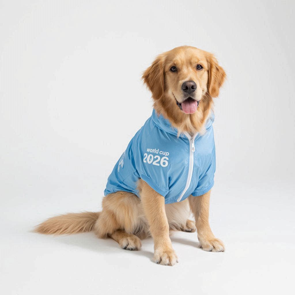 City Explorer Jacket - Golden Retriever wearing World Cup 2026 light blue jacket