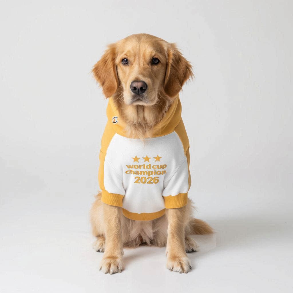 3-Star Champion Hoodie - Golden Retriever wearing World Cup Champion hoodie