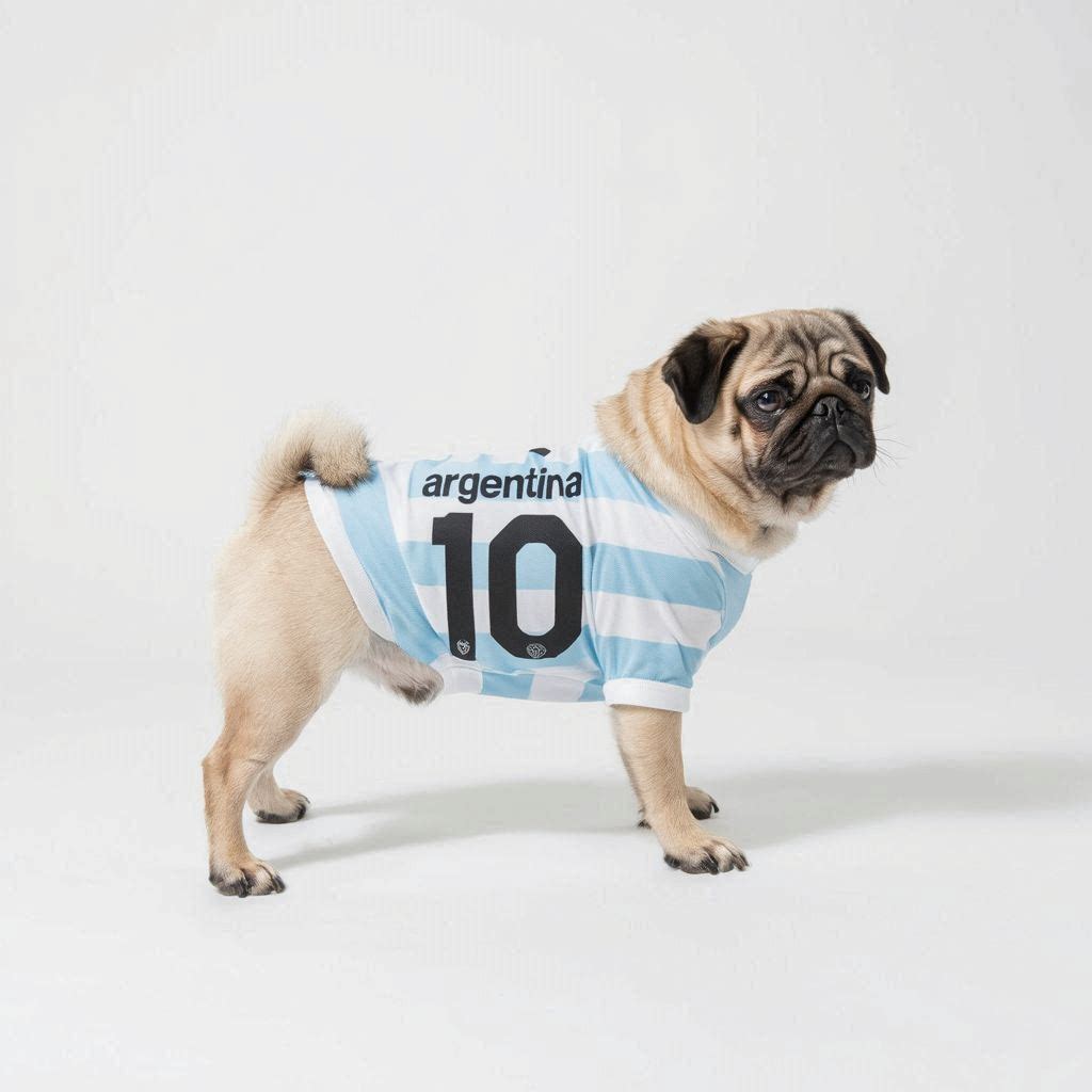 Argentina Campeón - Pug wearing Argentina dog jersey with number 10
