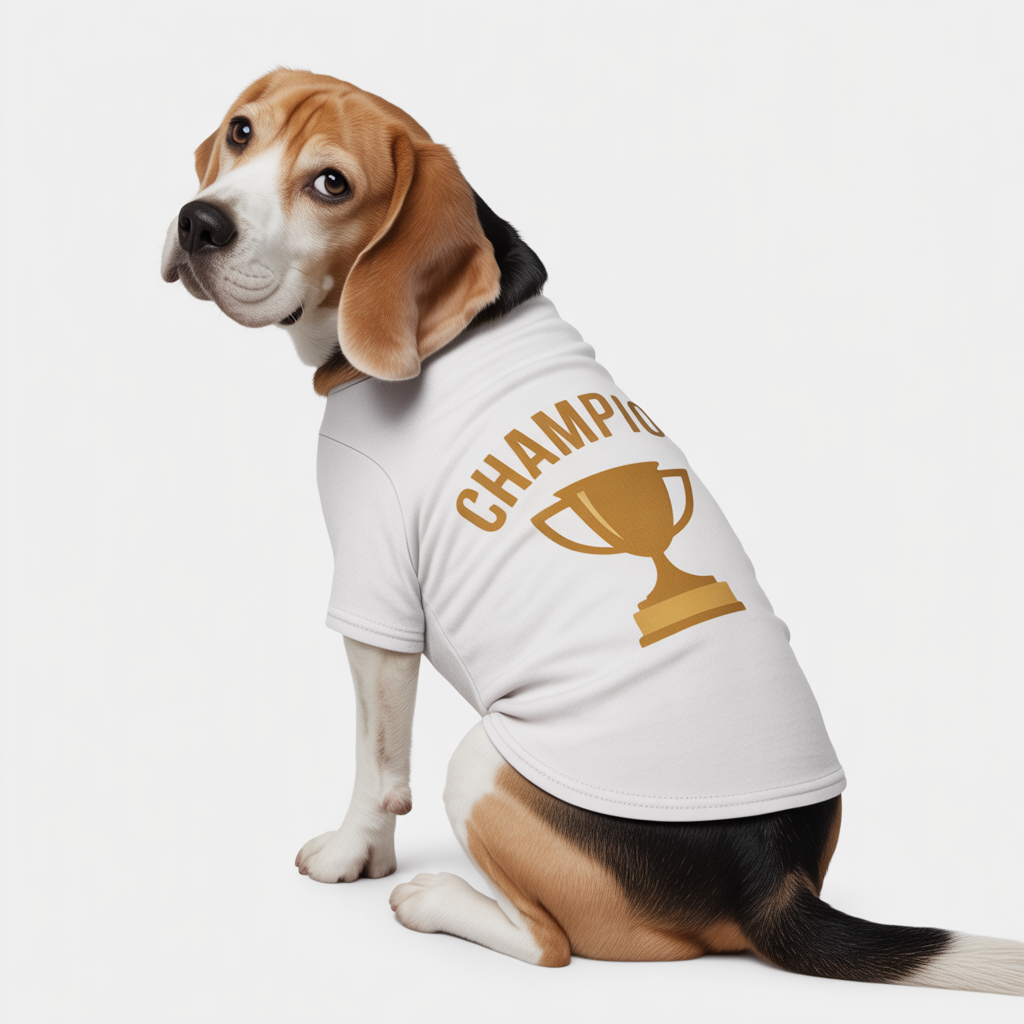 Champion Trophy Tee - Beagle wearing World Cup 2026 champion dog t-shirt
